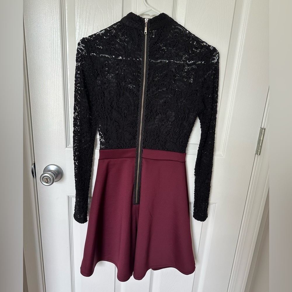 B Darlin Black and Burgundy Long Sleeve Dress - Picture 5 of 7